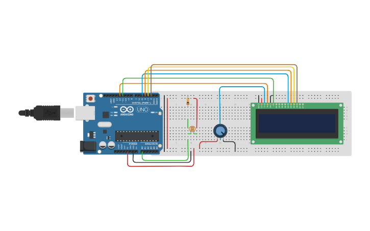 Circuit design Circuit Sensor LDR output LCD | Tinkercad