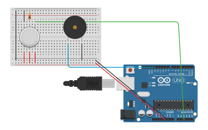 Circuit design sensor gas - Tinkercad