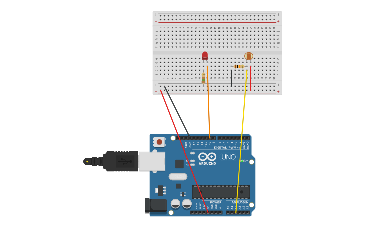 Circuit design Circuito 26: LDR + LED - Tinkercad