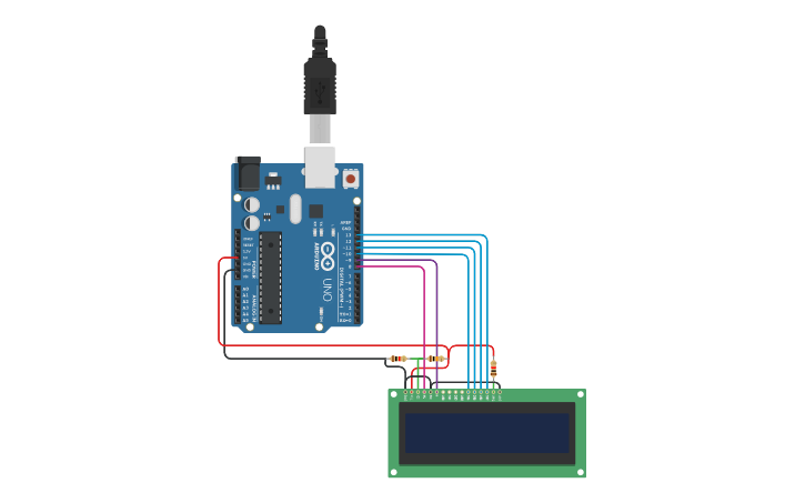 Circuit design PRÁTICA de LCD 16x2 - Tinkercad