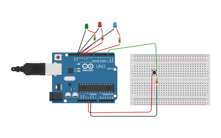 Circuit design Thay đổi khi nhấn nút - Tinkercad