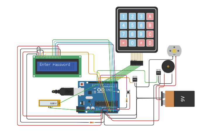 Circuit design Arduino keypad door lock - Tinkercad