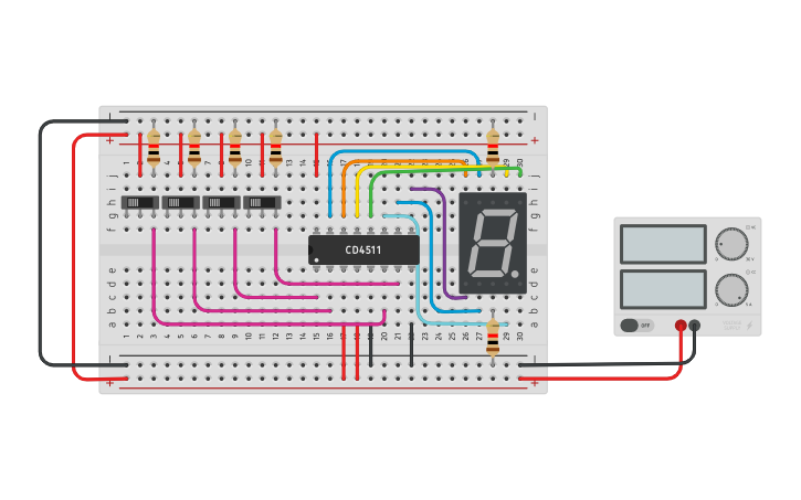 Circuit design 7 Segment display - Tinkercad image.