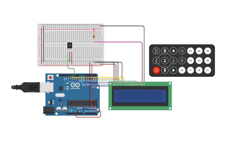 Circuit design LCD and IR sensor 4th quarter practical test | Tinkercad