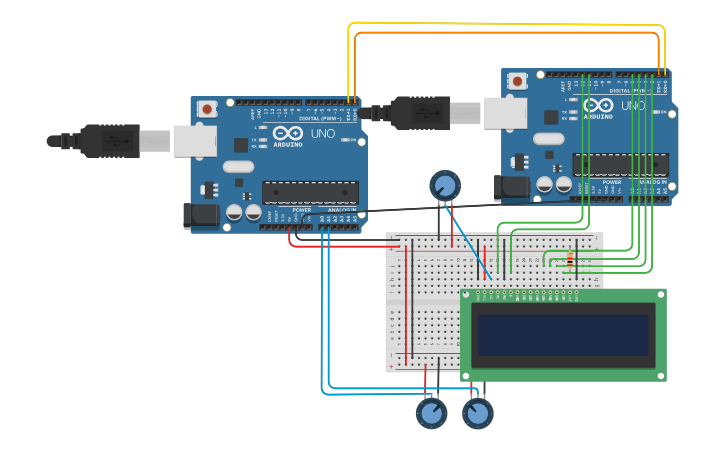 Circuit design 2 Arduinos UARTS | Tinkercad