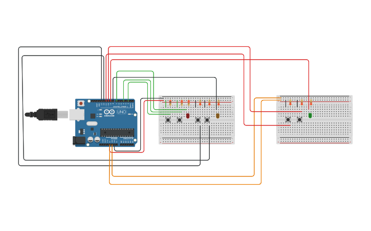 Circuit design ENCENDIDO Y APAGADO DE 3 LEDS CON 6 PULSADORES | Tinkercad