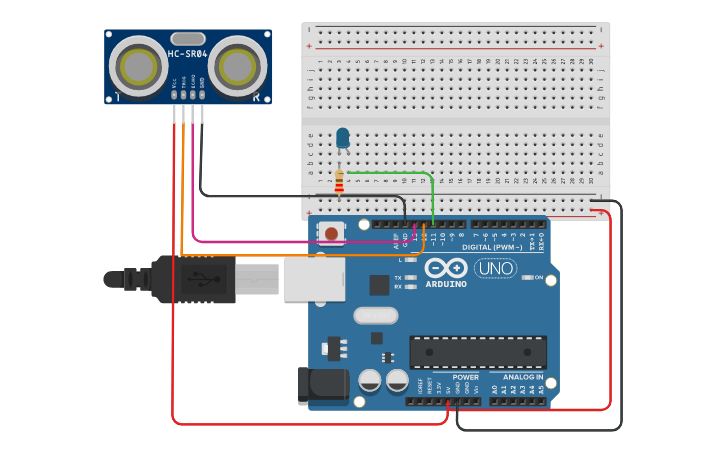 Circuit design 3aet boncore simone sensore ultrasuoni con led - Tinkercad