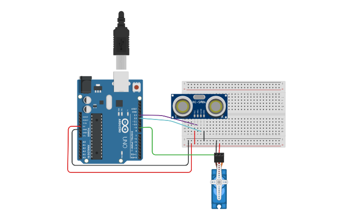 Circuit design Part 2: Combing Servo and Distance | Tinkercad