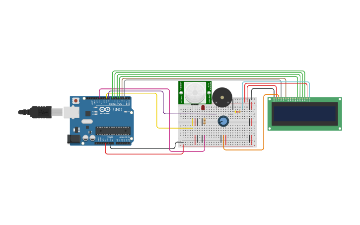 Circuit design Home Security alarm PIR - Tinkercad