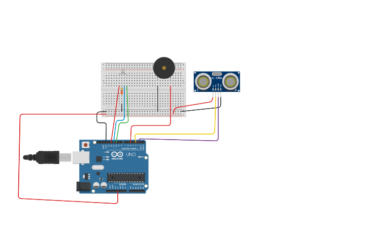 Circuit design ultrasonic dist sensor + RGB LED - Tinkercad