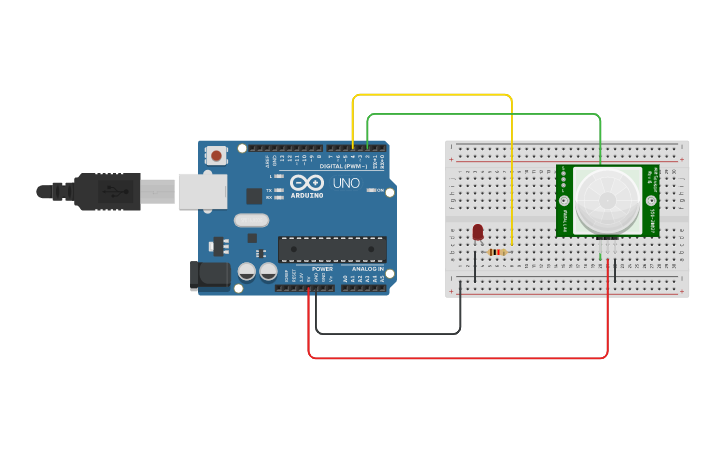 Circuit design Automatic Street Lighting Using PIR Sensor - Tinkercad