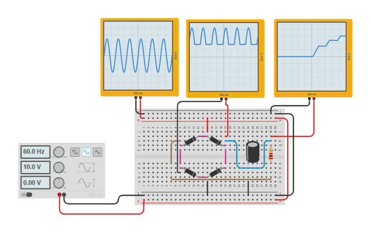 Circuit design Rectificador de Onda Completa - Tinkercad