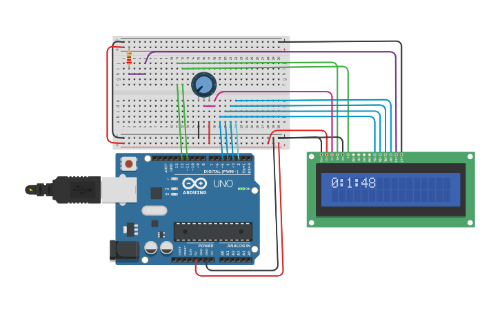 Circuit design RELOJ BASICO CON PANTALLA LCD | Tinkercad