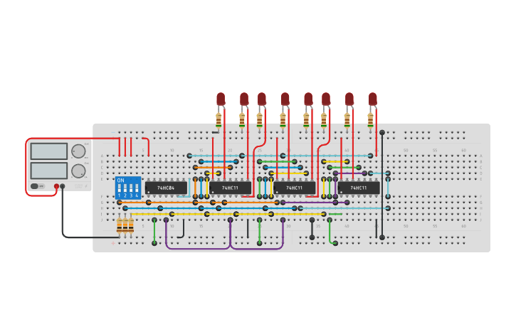 7411 Decoder Circuit design 3:8 Decoder circuit using IC 7404 and IC7411 with LEDs ...