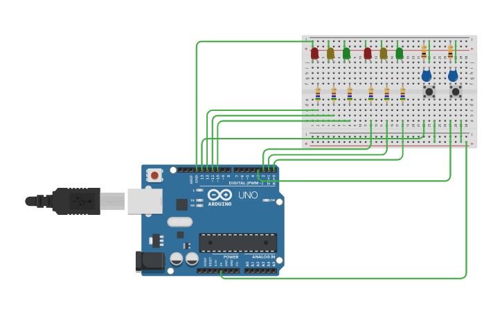 Circuit design control traffic light - Tinkercad